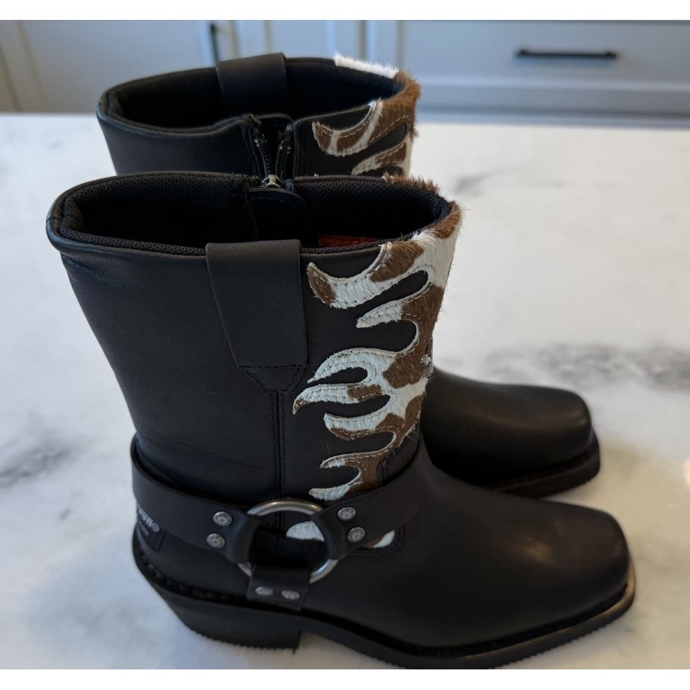 Harley-Davidson Motorcycle Boots Women 5 Black Cow Hair Flame Heritage Nostalgia